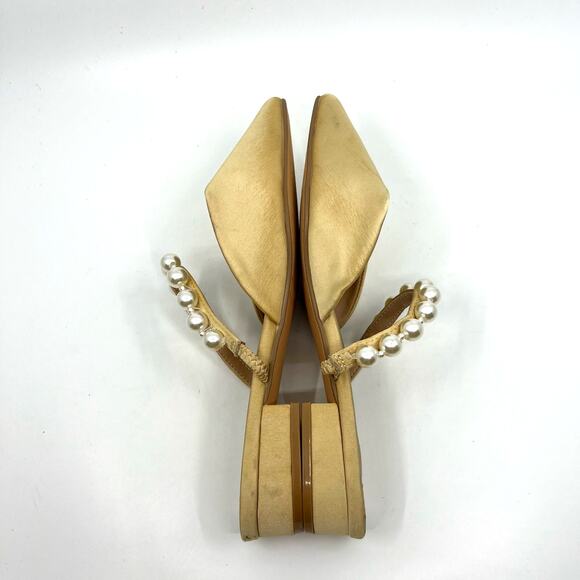 Lulus Hershie Champagne Satin Pearl Mules Women's 7 US - Picture 7 of 9